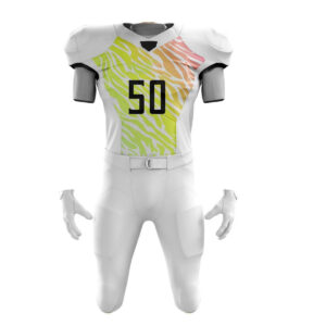 Custom American Football Uniform with personalised team logo, player name, and football pants manufactured by Hamma Sports.
